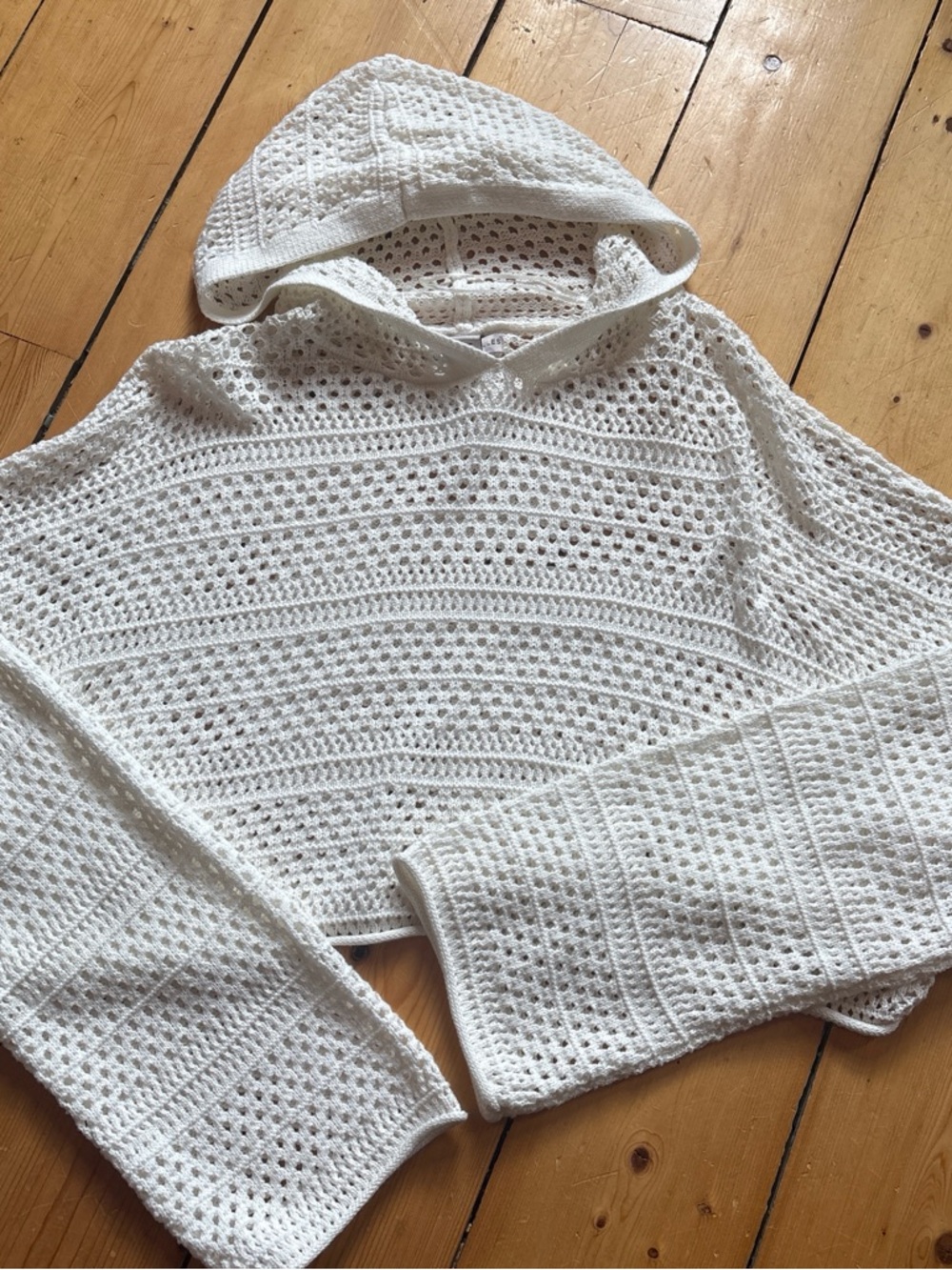 Sincerely Jules Cream Crochet Hooded Pullover
